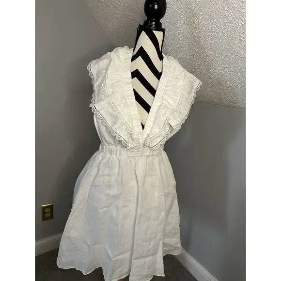 Anthropologie We Are Sundays NWT Aurora Linen Mini Dress White Ruffle Backless - Picture 6 of 12